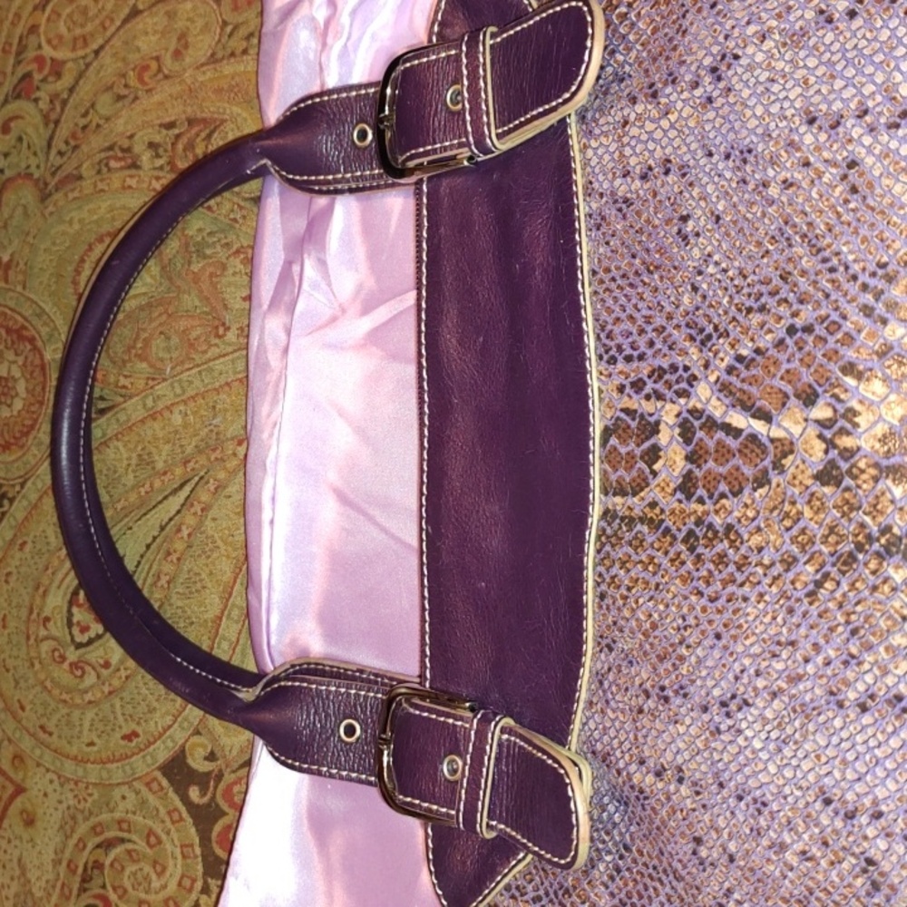 Sharif Studio Purple Snakeskin studded w/leopard print Shoulderbag. $279 Retail. - Picture 10 of 12